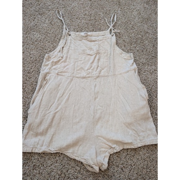 Cali 1850 Pants - Cali 1850 Los Angeles Oatmeal Beige Linen Blend Tie Shoulder Short Overalls L